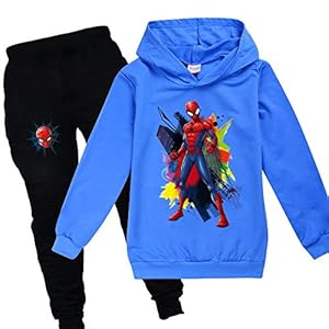 Proxiceen Spiderman jongensshirt met lange mouwen, 2 stuks sweatshirt + broek kostuum capuchontrui, opdruk lange mouwen…