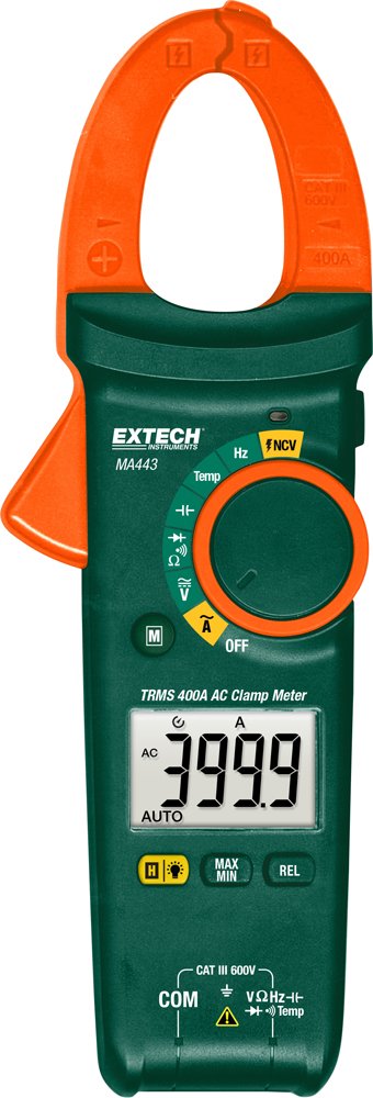 Extech MA443 True Rms 400A AC Clamp Meter with Ncv, Green