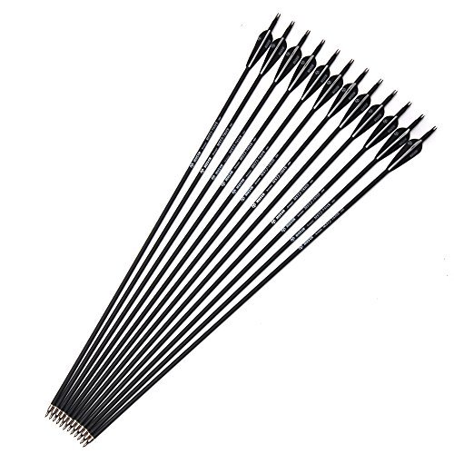 Musen 30 Inch Carbon Archery Arrows, Spine 500 with Removable Tips, Hunting and Target Practice Arrows for Compound Bow and Recurve Bow, 12 Pcs Black
