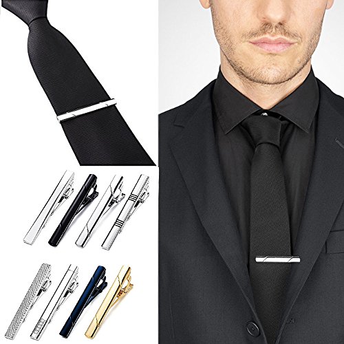 FJSM Mixed Color Tie Bar Set Stainless Steel Tie Clips Exquisite Skinny 8 Pcs for Mens Wedding & Casual Activities Necktie Clips