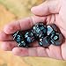 TecUnite 7 Dice Metal Polyhedral Dice Set Role Playing Game Dice Set with Storage Bag (Shiny Black and Blue)