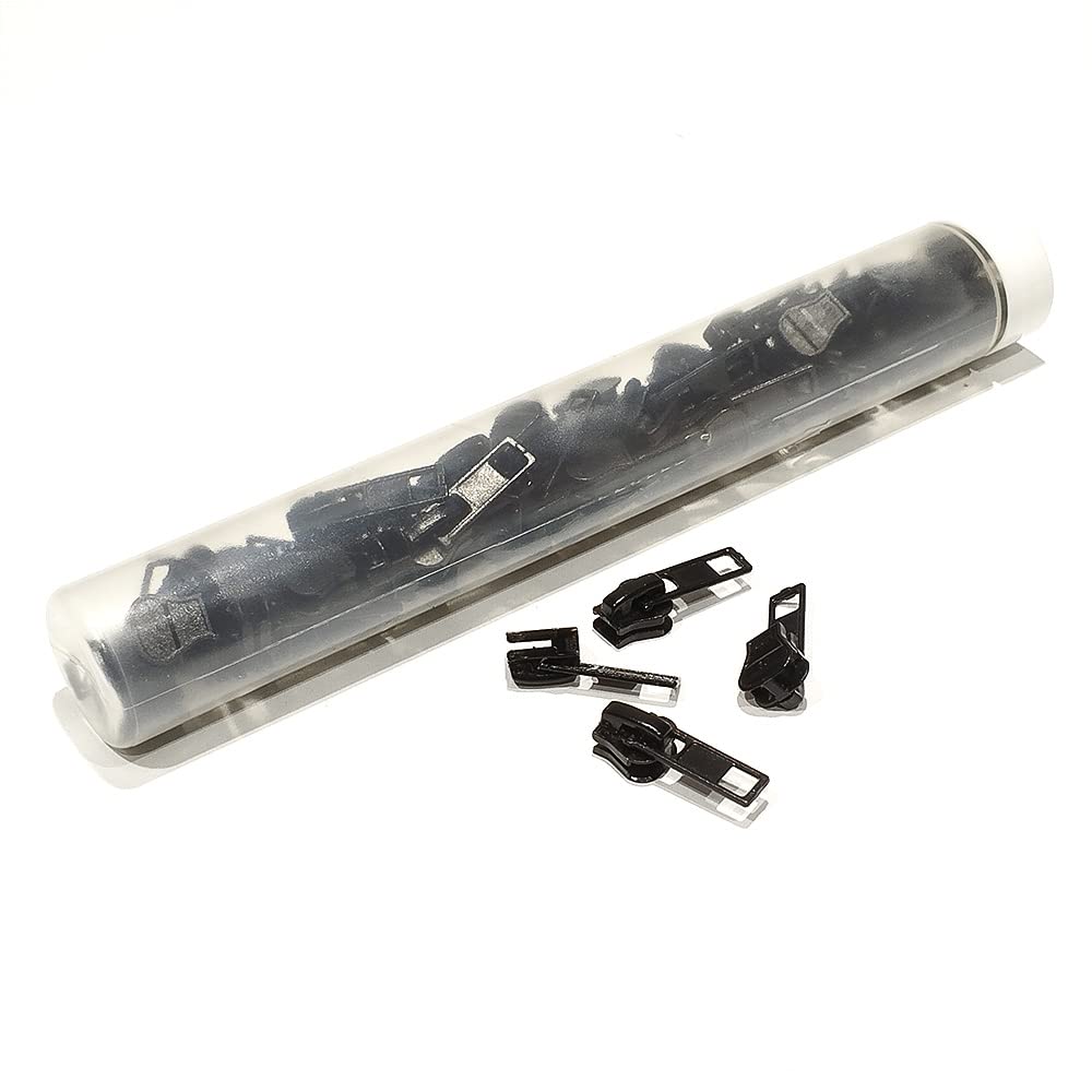 Injected Zipper Sliders 50 Pieces/Tube, Metal Sliders for Sewing and Repair Zippers, Zipper Puller, Black Sliders 5#, (5#, 332)