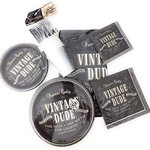 Vintage Dude Party Pack for 8 Guests Including; Cups, Plates, Plastic Wear, Napkins and Table Cover