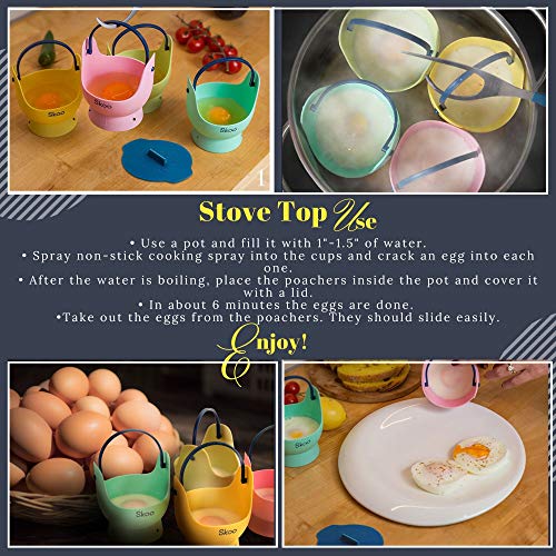 Egg Poacher Skoo Silicone Egg Poaching Cups + Lids + Ebook Egg