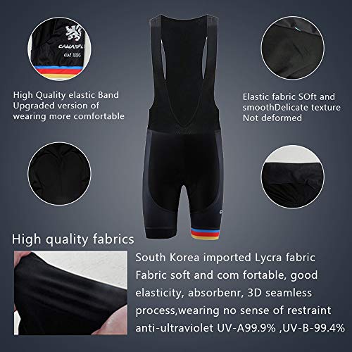 CAWANFLY Men's Cycling Jersey Bib Shorts Black Sets Bicycle Short Sleeve Reflective Bike Clothing 9D Gel Padded