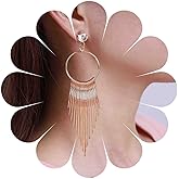 Iaceble Boho Gold Tassel Dangle Earrings Cz Hollow Circle Earrings Cz Circle Drop Earrings Long Metal Bar Earrings Geometric Statement Earrings Jewelry for Women