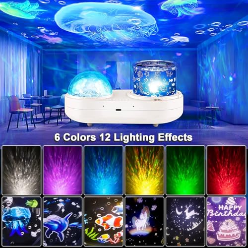 ONXE Ocean Projector Night Light, 360°Rotating Kids Night Light with 7 Films and Timer Sensory Lights, Bedroom and Ceiling Projector, Gifts for Children and Adults