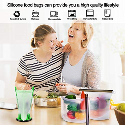 Reusable Silicone Food Storage Bags (Set of 6)-2xLarge 50oz, 4xMedium 30oz, Sungwoo Airtight Seal Food Preservation Bags/Food Grade/Versatile Container for Vegetable, Liquid, Snack, Meat, Sandwich - Thumbnail 3