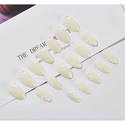 RikView White Almond Press on Nails Medium Fake