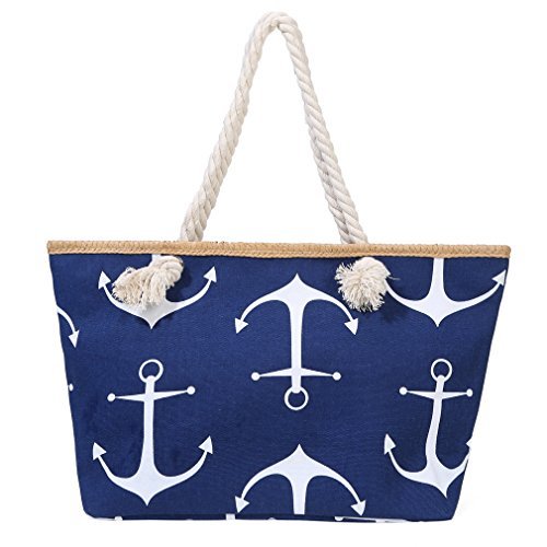Sumerk Canvas Tote Bag Beach Bag with Rope Handles - Dark Blue