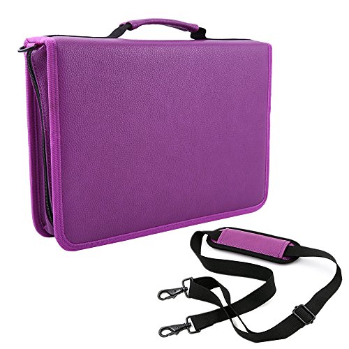 160 Slots Pencil Case, PU Leather Large Capacity Zipper Pen Bag with Adjustable Strap for Prismacolor Watercolor Pencils Crayola Colored Pencils Marco Pens Cosmetic Brush (Purple)