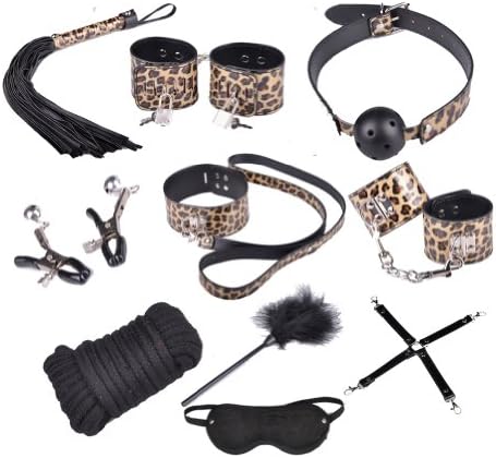 ROSEMANDY 1- 10pcs Set Kit Leopard S&amp;m Restraints System with G-string (10PCS Set)