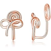 Reffeer Solid 925 Sterling Silver Bow Clip On Earrings Ribbon for Women Bowknot Cuff Earrings Non Pierced Wrap Earrings