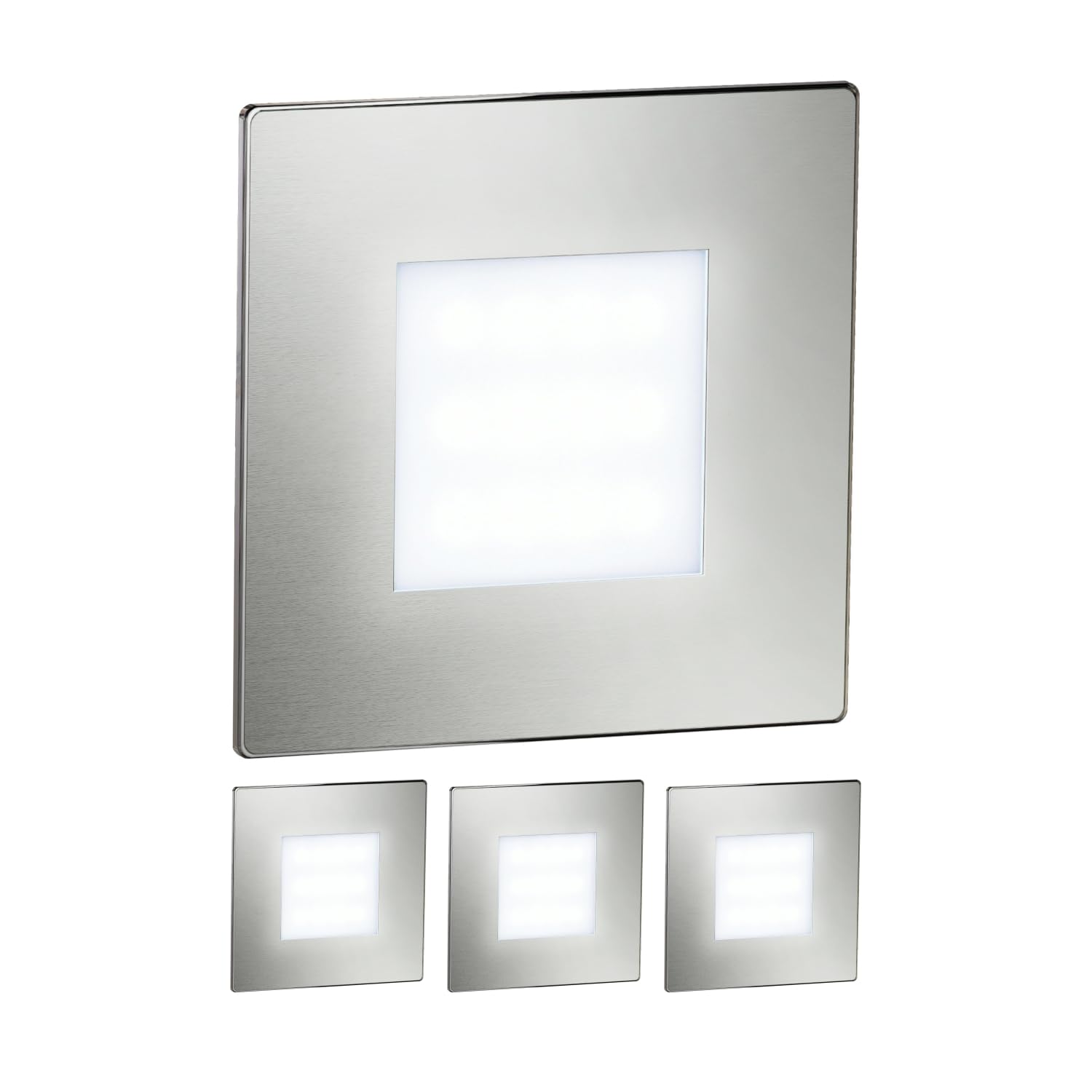 ledscom.de 4 LED Staircase Light/recessed wall Light FEX for Indoor and Outdoor use, Angular, Stainless Steel, 85 x 85mm, Cool White