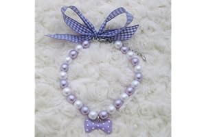 PETFAVORITES Fancy Diamond Dog Necklace Jewelry with Bling Pearls Rhinestones Bone Charm for Pets Cats Small Dogs Girl Teacup Chihuahua Yorkie Clothes Costume Outfits (Purple, 10-Inch)