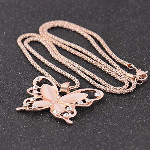 DHUDDUG Rose Gold Butterfly Rhinestone Inlaid Necklace for Women and Teen Girls