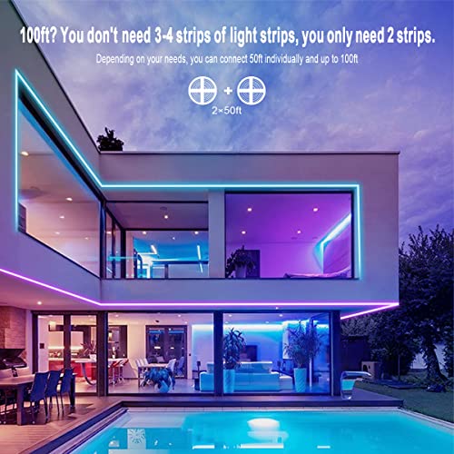 100ft Waterproof LED Strip Lights with App, SMD 5050 RGB Color Changing