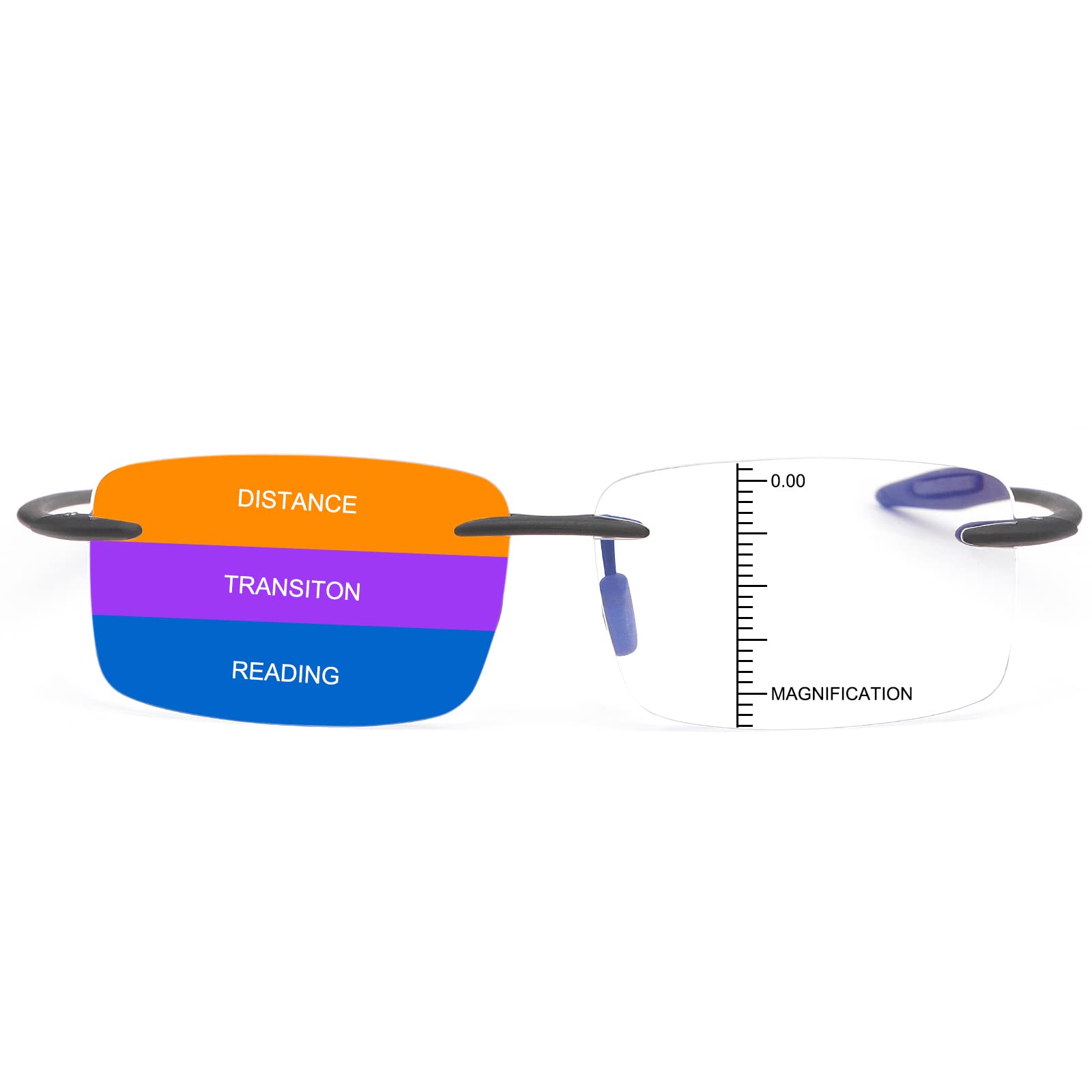 Rimless Progressive Multifocus Reading Glasses Computer Blue Light Blocking for Women Men No Line Multifocal Readers Anti Eye Strain/Glare UV Filter Lightweight TR90 Flexible Frame Eyeglasses 3.0