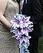 Angel Isabella Cascade Wedding Bouquet - Turquoise Purple and Lavender Roses with White Calla Lilies
