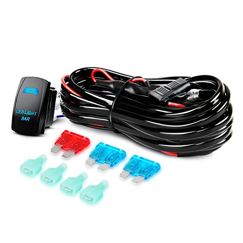 Nilight LED Light Bar Wiring Harness Kit 12V 5Pin Rocker Switch Laser On off Waterproof Switch Power Relay Blade Fuse-2 Lead,2 Years Warranty