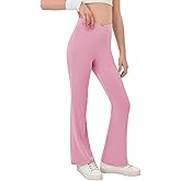 Haloumoning Girls Crossover High Waisted Flare Pants Kids Bootcut Leggings Full Length Bell Bottoms 5-14 Years