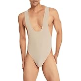 ABAFIP Mens Sleeveless High Cut Thong Leotard Bodysuit One Piece Backless Deep U Neck Solid Singlet Undershirt Activewear