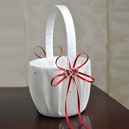 Wedding Flower Girl Basket Rings For Ring Bearer Pillow Garter Guest Book Pen Wedding Set Decoration Ribbon Ceremony Party Favors For Guests (DH Red)