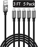 USB Type C Cable 5-Pack 3FT,SMALLElectric Nylon Braided USB Type A to C Fast Charger Cords for Samsung Galaxy Note 9 8,S8 S9 S10 Plus S10e,Google Pixel,Nintendo Switch,Nexus,LG V30 V20 G6 5,(Black)