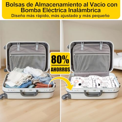 MEKOTRIN Bolsas de Almacenamiento de Vacío Bolsas de Compresión de Vacío Espesas con Bomba de Aire Eléctrica Inalámbrica Negra para Viajar a Casa (4 Grandes + 4 Medianos + 4 Pequeños)