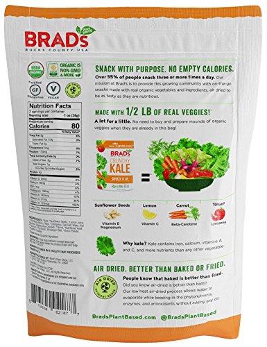 Brad's Plant Based Organic Crunchy Kale, Variety Pack (2 Original, 2 Vampire Killer & 2 Cheeze-It-Up), 6 Bags, 12 Servings Total