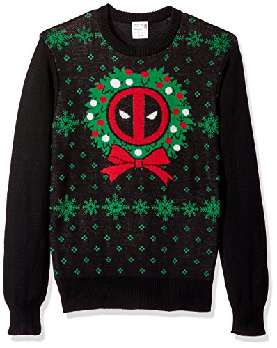 Marvel Men's Deadpool Night Ugly Christmas Sweater, Black, 2XL