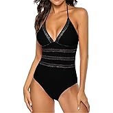 DROEYROEST Women One Piece Swimsuits Tummy Control Sexy Hollow Out Bathing Suit V Neck Swimwear