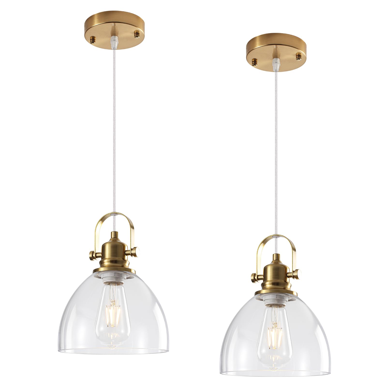 Photo 1 of Otmilance Gold Pendant Lights Kitchen Island 2 Pack, 7.5 inch Farmhouse Glass Pendant Lights, Vintage Gold Glass Pendant Light, Island Pendant Lights for Dining Rooms, Living Room, Bar