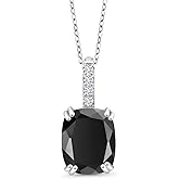 Gem Stone King Gemstone Birthstone and Lab Grown Diamond Pendant Necklace for Women | 925 Sterling Silver | Cushion Cut 10X8MM with 1.5MM Round Accent | 18-Inch Chain | Fine Jewelry for Her Mom Wife