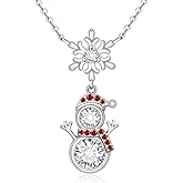 Fenthring Christmas Snowman Necklace for Women Snowman Snowflake Necklace Sterling Silver Cz Crystal Xmas Pendant Holiday Christmas Jewelry Gifts