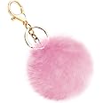 Soleebee Soft Artificial Rabbit Fur Keychain Plush Ball Key Ring Cute Pom Pom Bag Charm for Women Girls