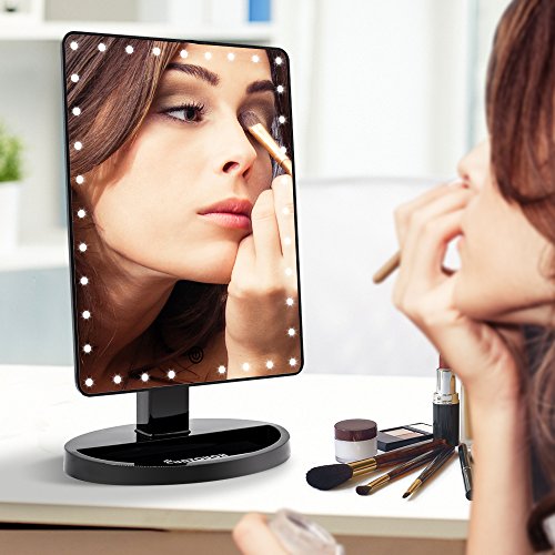 Large Lighted Vanity Makeup Mirror (X-Large Model), Funtouch Light Up Mirror with 35 LED Lights, Touch Screen and 10X Magnification Mirror, 360° Rotation Tabletop Cosmetic Mirror (Black)