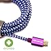 Tera Grand - USB 2.0 A to Micro USB Braided Cable, 6' Purple & Blue - Micro USB/Micro B Charge and Sync Cord for Android Samsung Nokia Nexus Phones and More Not for iPhone & iPad