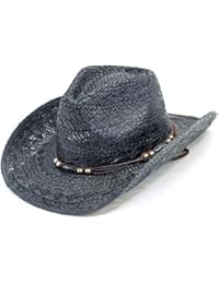 Old Stone Straw Cowboy Cowgirl Hat for Men/Women Unisex Summer Winter Wide Brim Sun Hat Dallas Western Style for Safari Fishing Beach Golf Hiking Multipurpose,Jess Black
