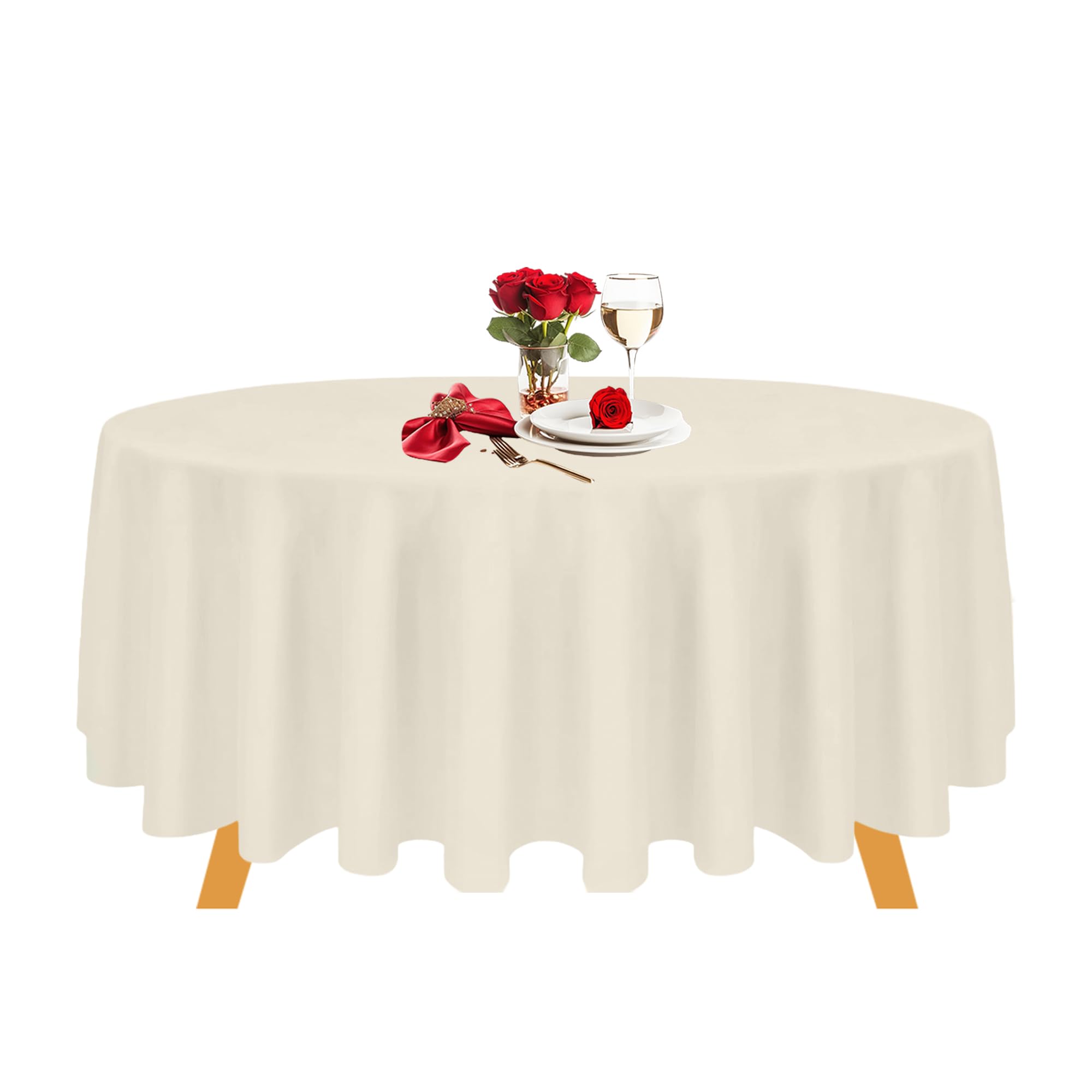 Trimming Shop 120 Inch Round Tablecloth Ivory Circular Table Cloth Strain & Wrinkle-Resistant Washable Polyester Table Cover for Wedding Parties Banquet Hotel Buffet Dinner Table, Pack of 1 — image 1