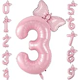 40in Number 3 Balloon with Bow, Pink Large Happy Birthday Balloon for Girls 3rd Birthday Party, Perfect for birthday Decorations Party Supplies (Number 3)