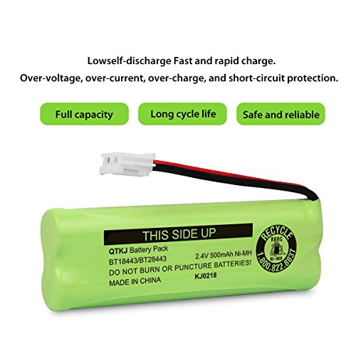 QTKJ BT18443 BT28443 89-1337-00-00 Cordless Phone Battery for VTech LS-6115 LS-6117 LS-6125 LS6126 LS6225 LS6205 LS6217 LS-6205 LS-6215 89133700 Cordless Handsets (2-Pack)