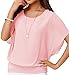 Hount Womens Round Neck Chiffon Blouse and Top Short Sleeve Work Office Shirt (X-Large, Pink)