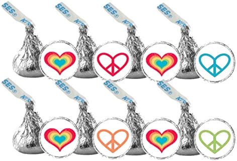 Peace and Love, Rainbow Heart, Valentine's Party Favor, Chocolate Kisses Stickers / Party Favors / Chocolate Labels / School Valentines Favors / Heart Labels / Rainbow Heart Stickers