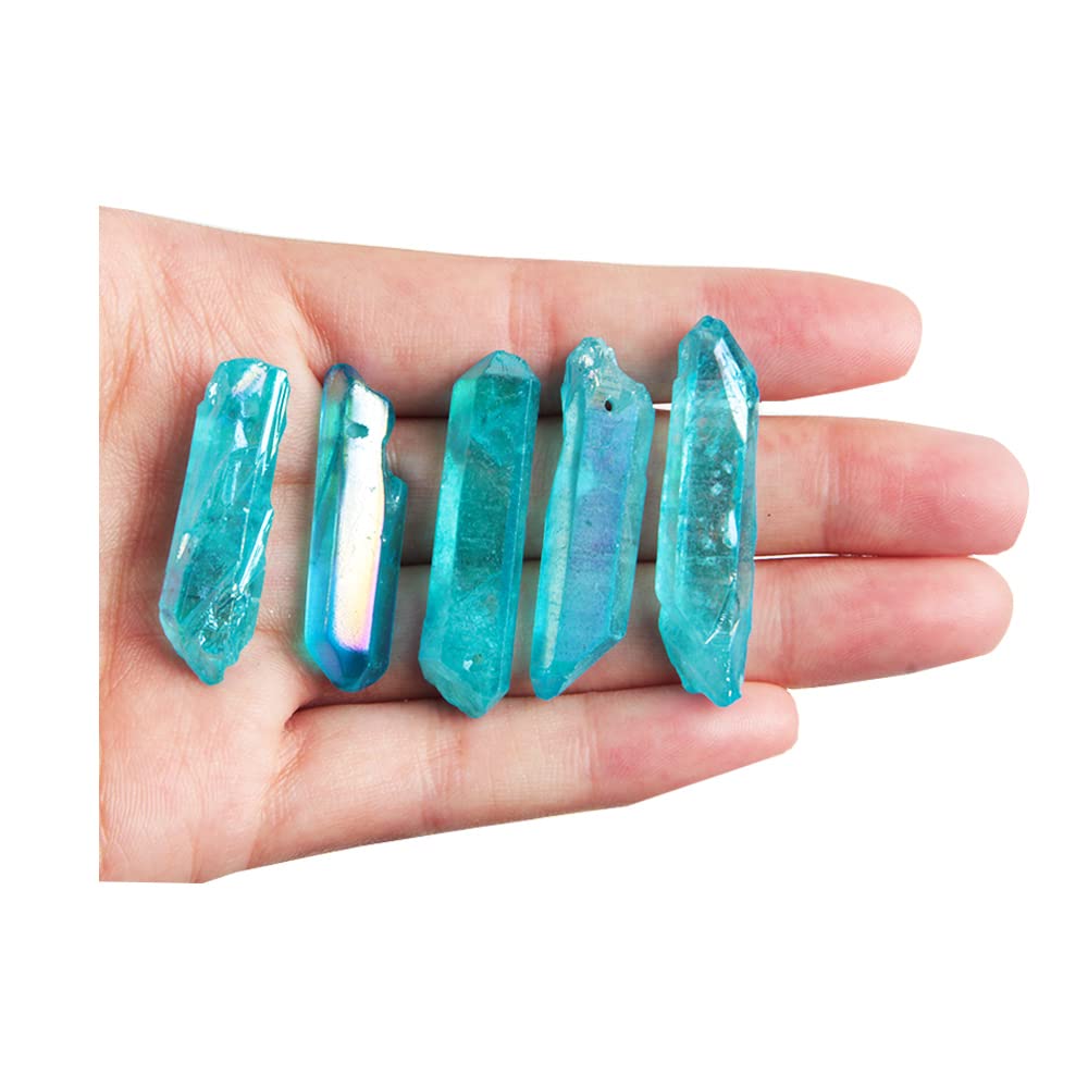 Photo 1 of Opexicos 5Pcs Rare Blue Aura Lemurian Seed Quartz Crystal Stones Point Specimen