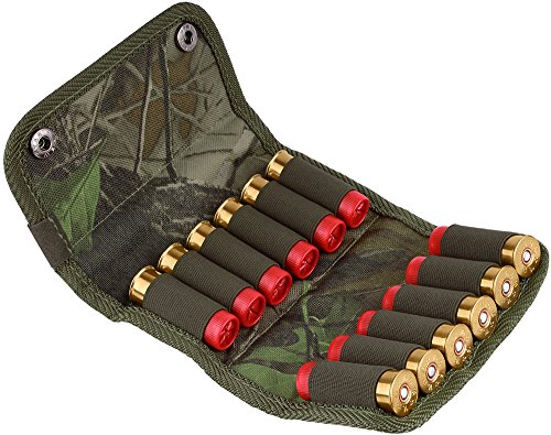 BronzeDog Shooter's Pouch Nylon Ammo Cartridge Belt Holder Shotgun 12 16 Gauge Camo Shotshell Carrier Hunting Accessories (Green Oak Camo)