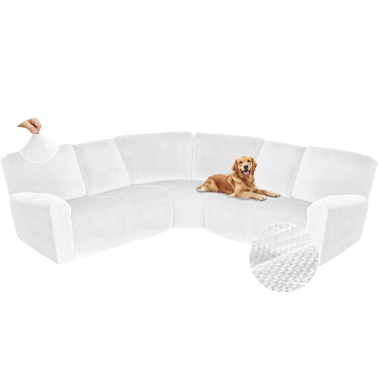 Photo 1 of Arfntevss Sectional Recliner Couch Covers Velvet Corner Sectional Sofa Cover for Reclining Couch Stretch Soft L Shape Recliner Slipcover Thick U Shaped Washable Protector (5 Seat Cover, White)