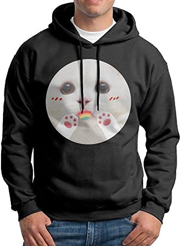 Men's Rainbow Cat Toung Eating Ice Edge Cool Fit Long Sleeve Pullover Hooded Sweatshirt,Casual Hoodie Sweatshirt