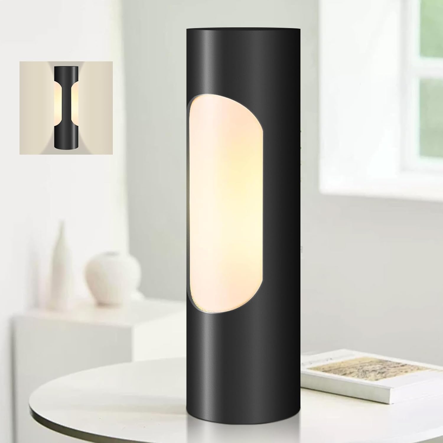 Photo 1 of doublacy Bedside Table Lamp, Cordless Rechargeable Lamp with Stepless Dimming, 3 Color Temperatures (3000K-6000K), Reading Lamp, Ideal for Bedroom, Bar, Dining Room, Patio, Restaurant(Black)