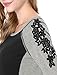Allegra K Women's Floral Embroidery Color Block Raglan Sleeve T Shirt Grey L (US 14)